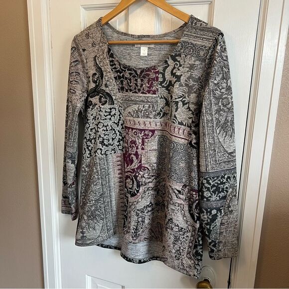 Christopher & Banks Gray Black Graphic Blouse - Picture 2 of 6